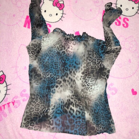 y2k trashy leopard ruffle bell sleeve top - Picture 4 of 4